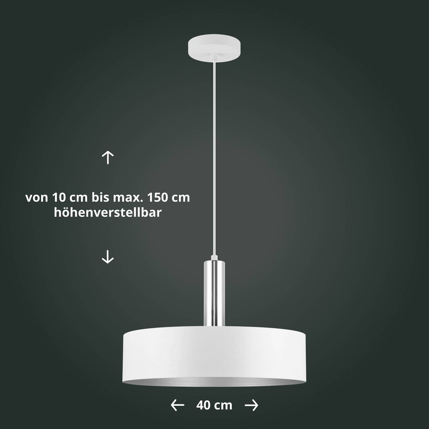 LED Universum 04908 Deckenleuchte "Victoria" 40cm Schirm weiß / silber Pendel silber