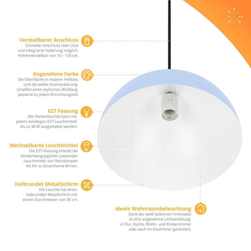 LED Universum 24303 Pendelleuchte "Jada" hellblau