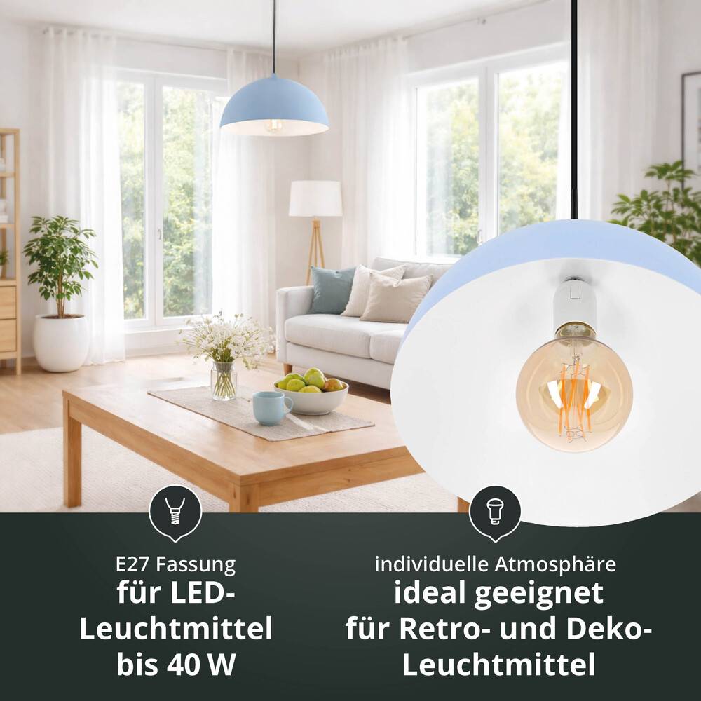 Elegante Hotelloby mit modernem Mobiliar und Beleuchtung. Die Einblendung zeigt eine LED-Glühbirne im Retro-Stil. Der Text in Deutsch bewirbt LED-Beleuchtung bis zu 40W.