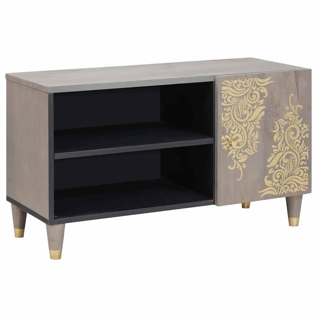 vidaXL TV-Schränk mit Regal Grau 80 x 33 x 46 cm Massivholz Mango