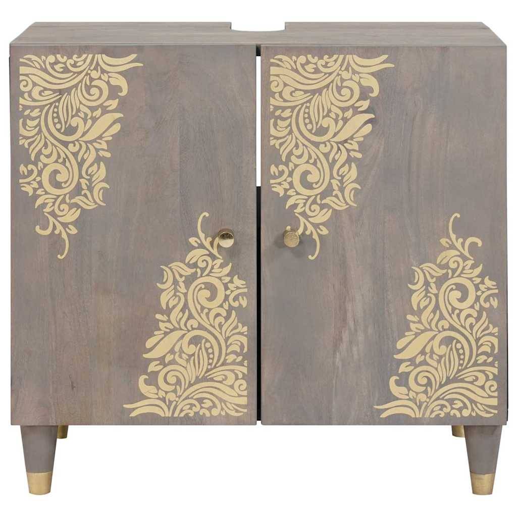 vidaXL Waschbeckenunterschrank Grau 62 x 33 x 58 cm Massivholz Mango