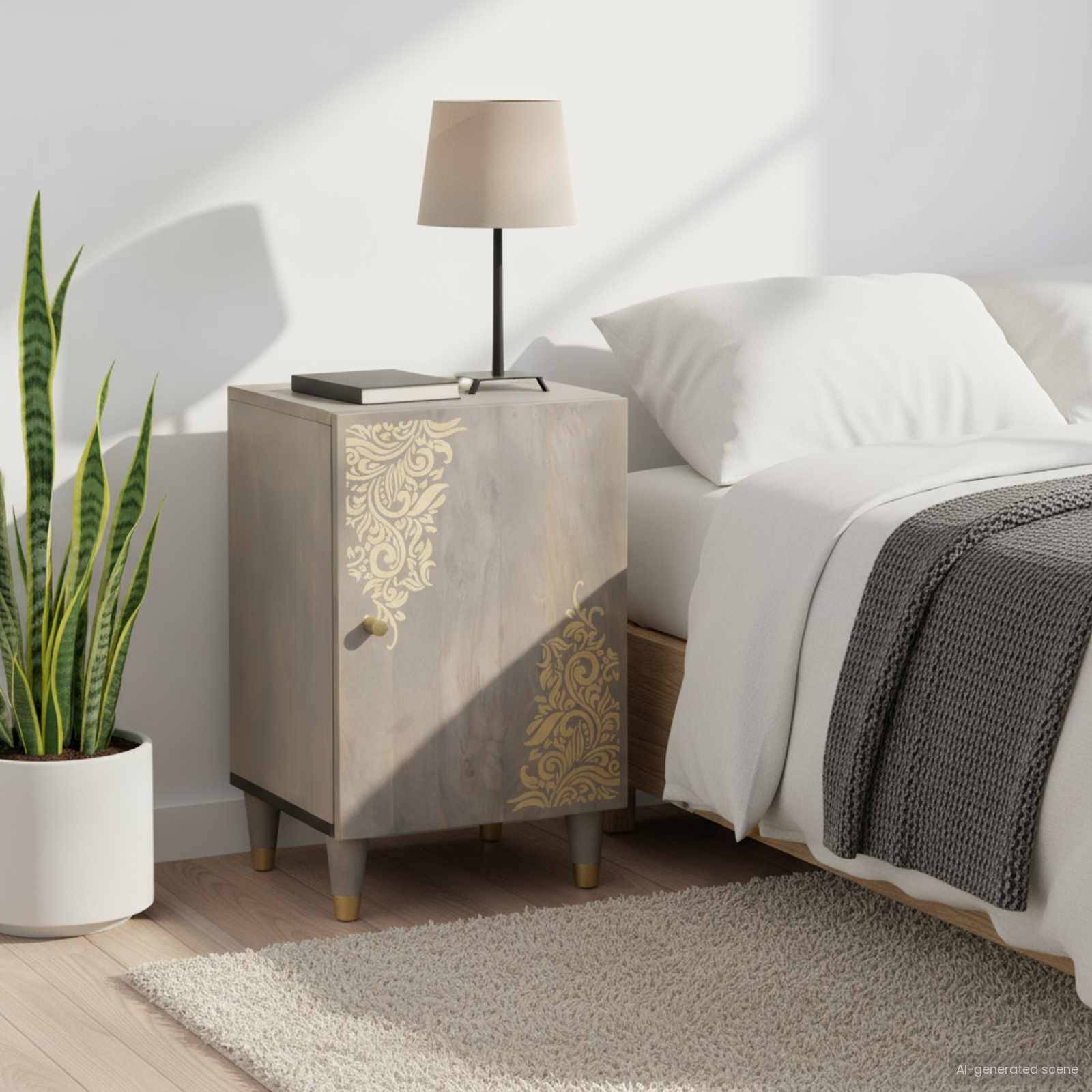 vidaXL Badezimmerschrank mit Tür Grau 38 x 33 x 58 cm Massivholz Mango