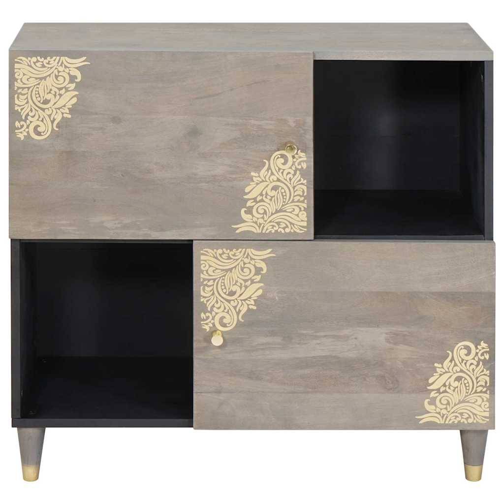 vidaXL Sideboard Grau und Gold 80 x 33 x 75 cm Massivholz Mango