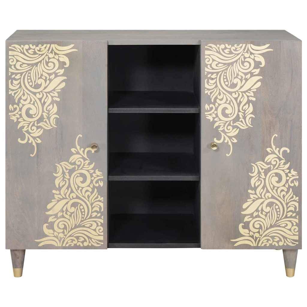 vidaXL Sideboard Grau und Gold 90 x 33 x 75 cm Massivholz Mango