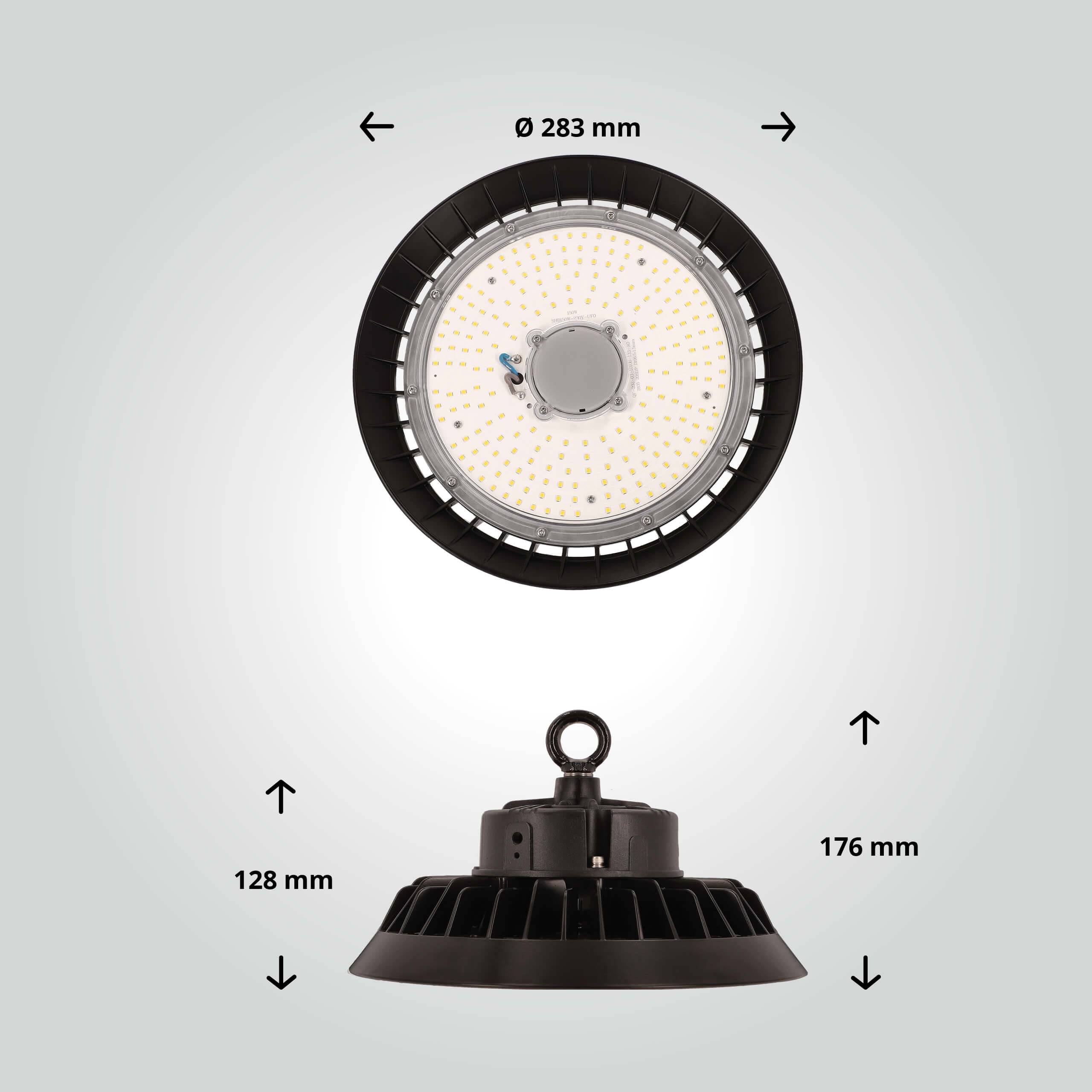 LED Universum LED Hallenstrahler UFO High Bay Strahler 150W kaltweiß 6000K 22500lm mit Philips-Netzteil dimmbar Ø283xH128mm