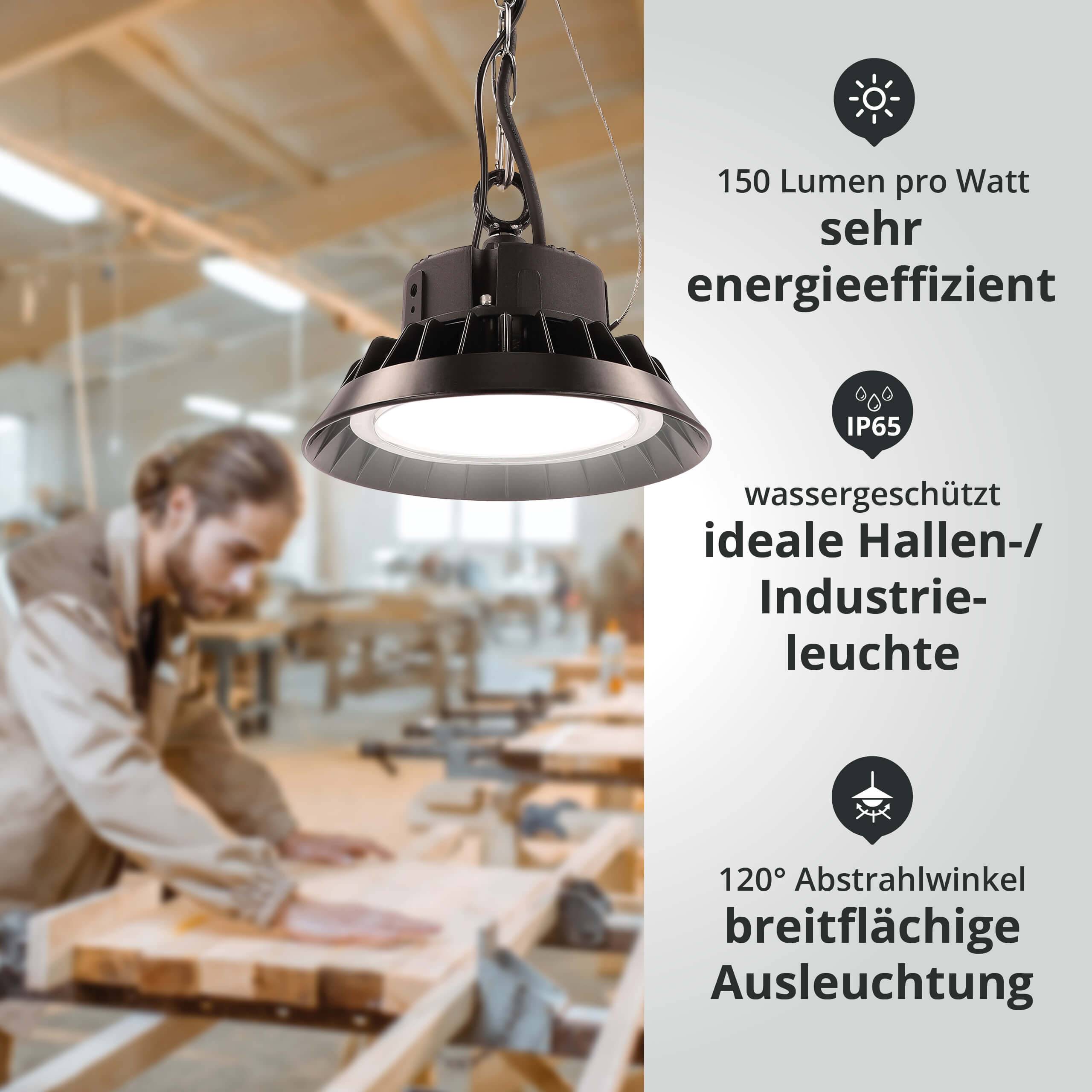 LED Universum LED Hallenstrahler UFO High Bay Strahler 100W neutralweiß 4000K 15000lm mit Philips-Netzteil dimmbar Ø238xH122mm