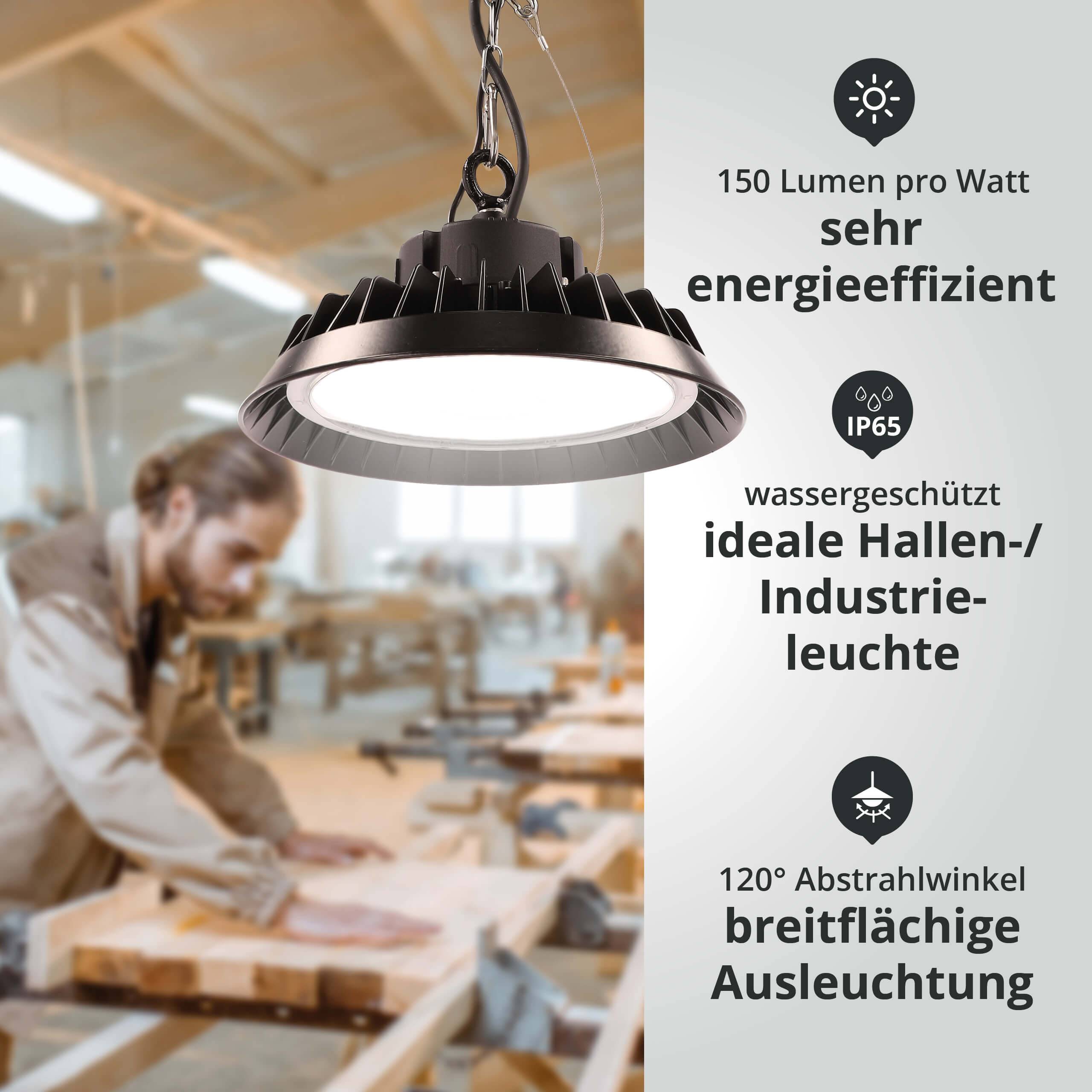 LED Universum LED Hallenstrahler UFO High Bay Strahler 200W neutralweiß 4000K 30000lm mit Philips-Netzteil dimmbar Ø324xH136mm