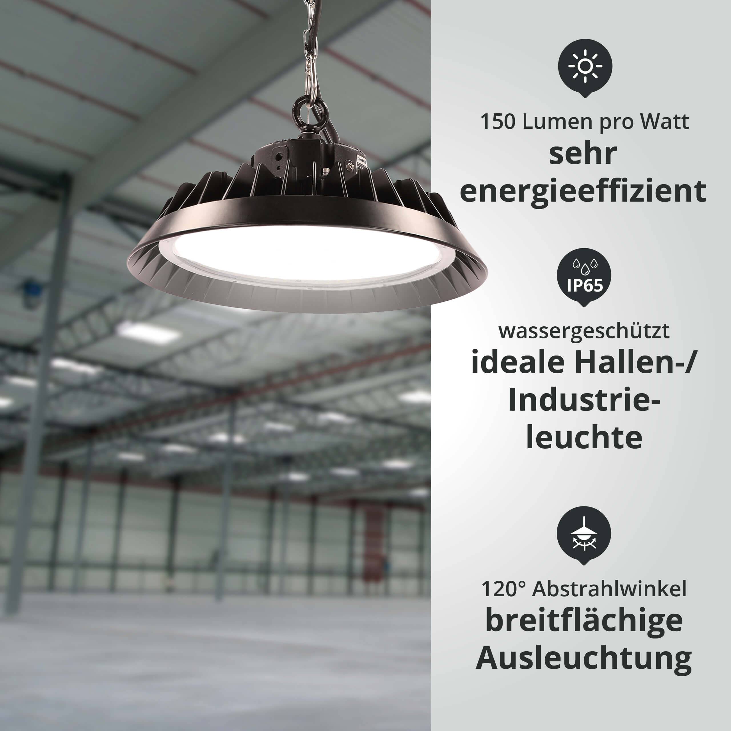 LED Universum LED Hallenstrahler UFO High Bay Strahler 240W neutralweiß 4000K 36000lm mit Philips-Netzteil dimmbar Ø363xH140mm