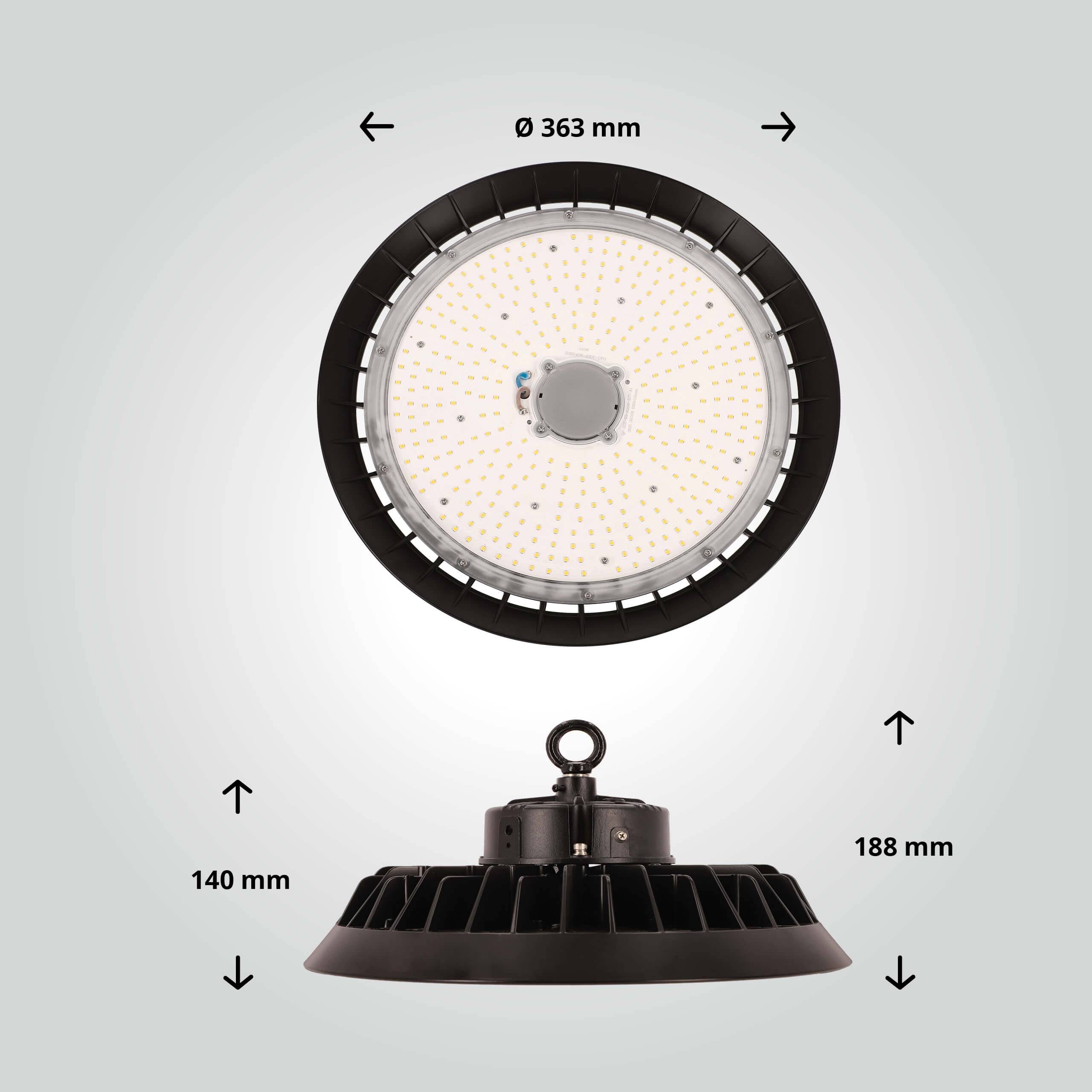 LED Universum LED Hallenstrahler UFO High Bay Strahler 240W kaltweiß 6000K 36000lm mit Philips-Netzteil dimmbar Ø363xH140mm