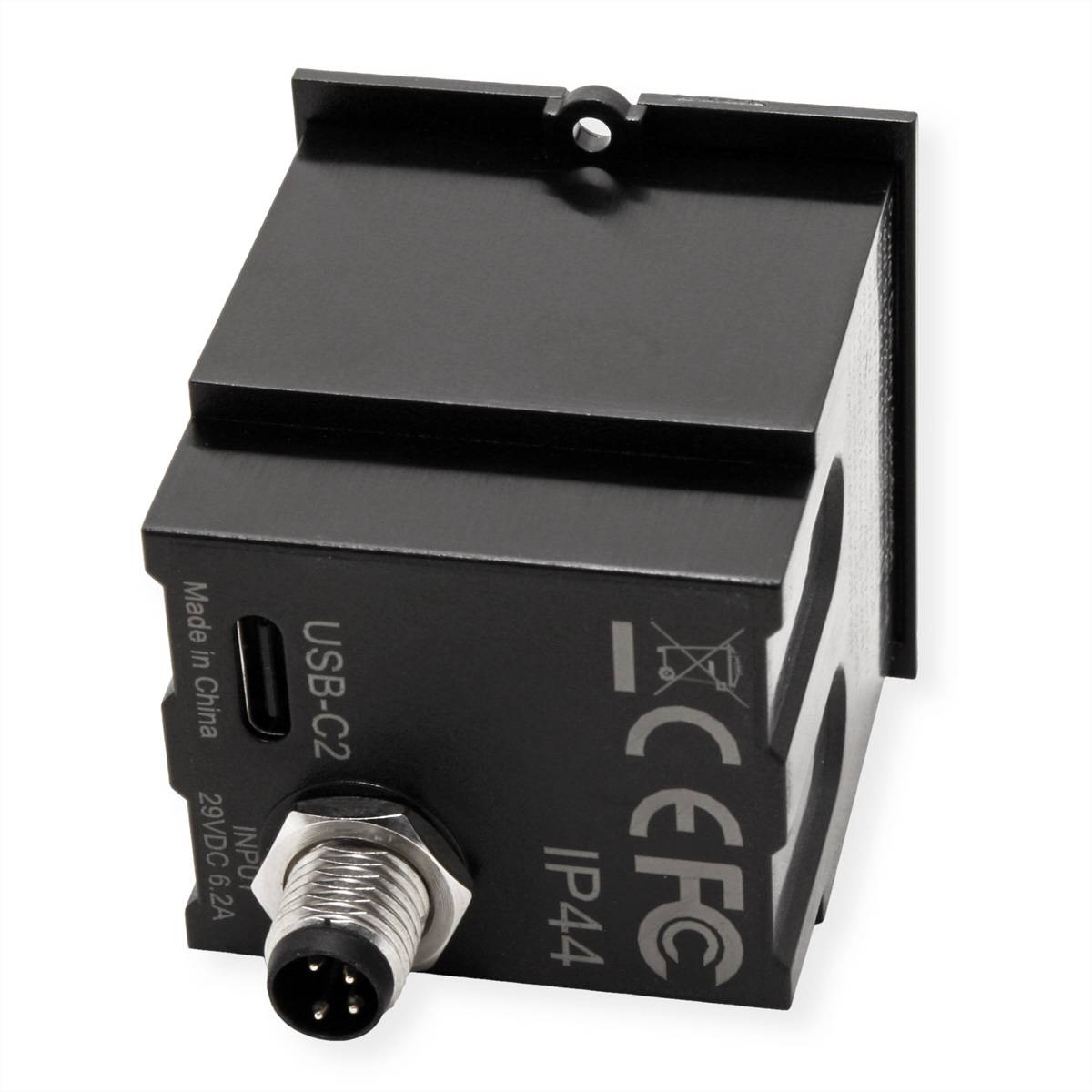 Schwarze Industriesensorkomponente mit der Bezeichnung „USB-C2