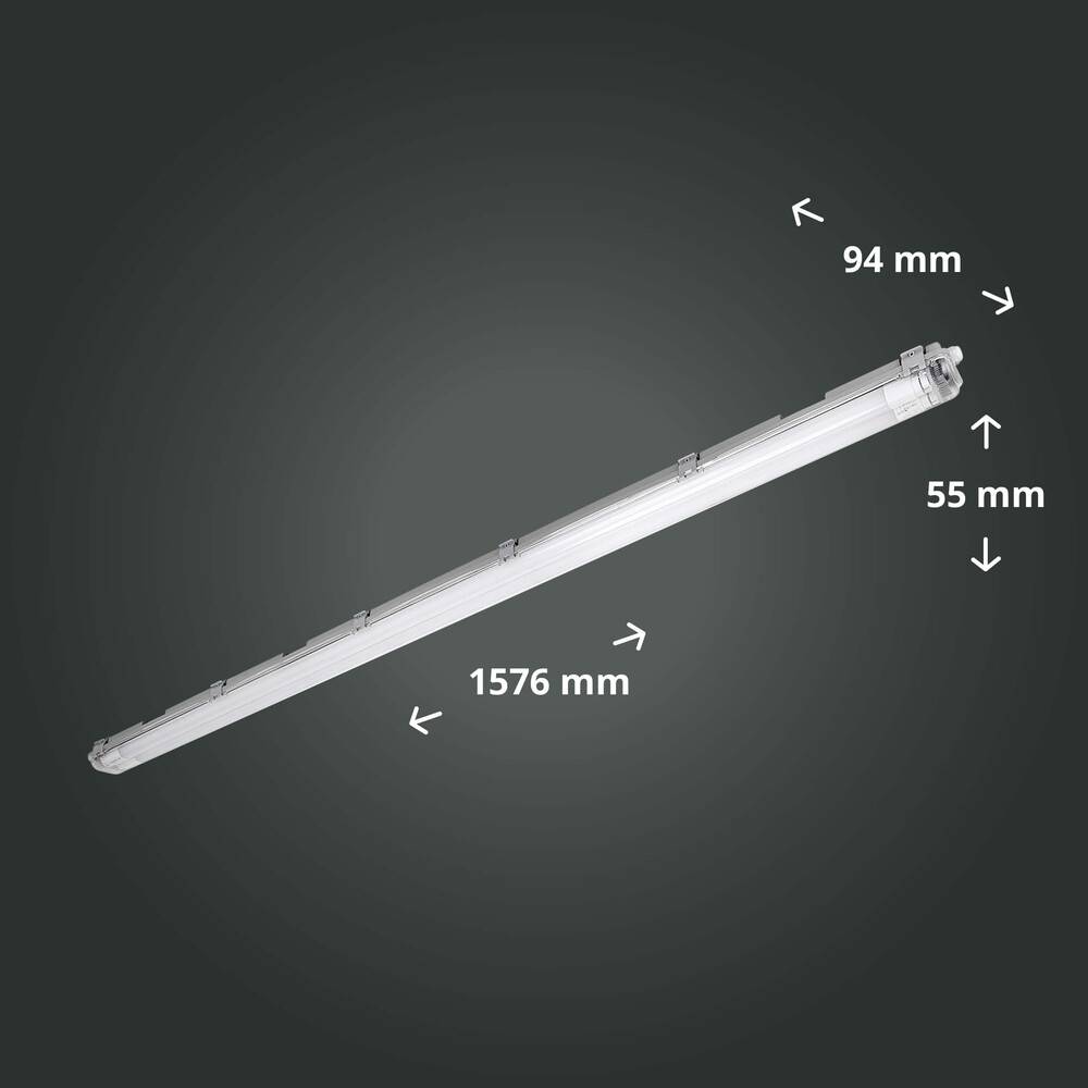 LED Universum Feuchtraum-Wannenleuchte 150cm mit 2x T8 LED-Röhre 44W 4000K 5280lm IP65 L1576xB94xH55mm