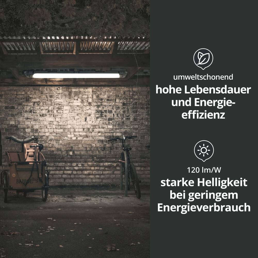 LED Universum Feuchtraum-Wannenleuchte 150cm mit T8 LED-Röhre 22W 4000K 2640lm IP65 L1576xB68xH58mm