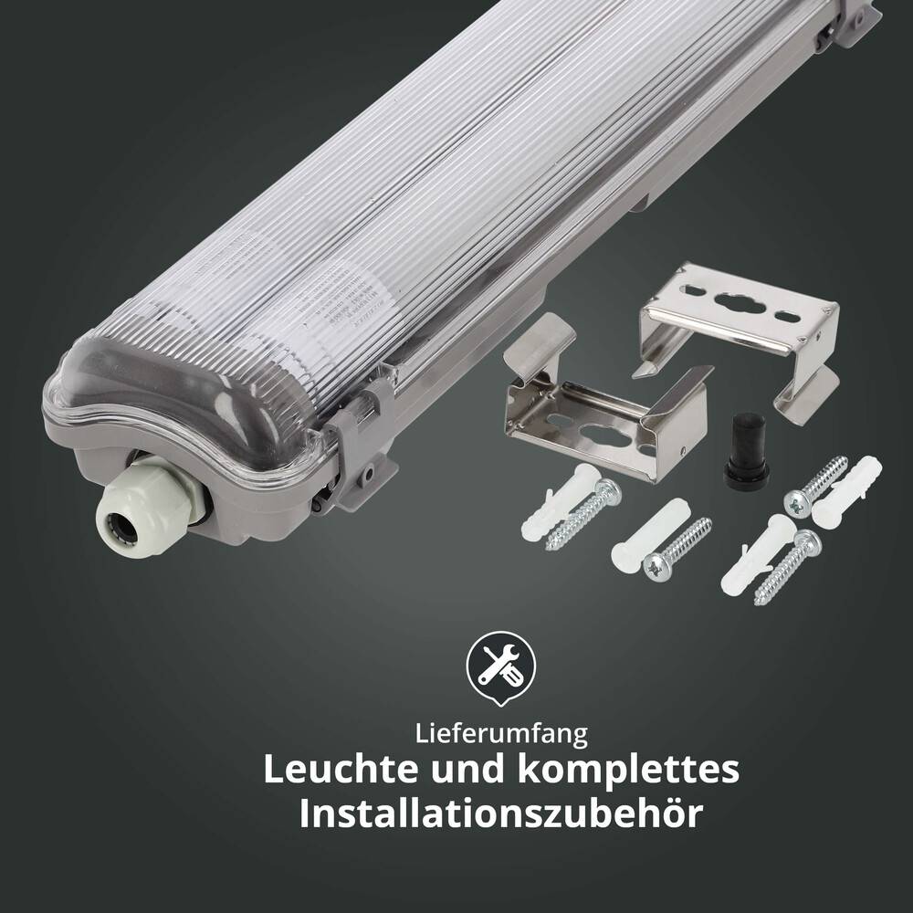 LED Universum Feuchtraum-Wannenleuchte 60cm mit 2x T8 LED-Röhre 18W 6500K 2160lm IP65 L666xB94xH55mm