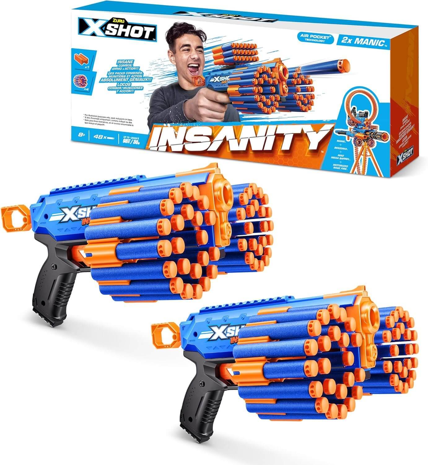 ZURU 36652; 36899 - X-Shot Insanity Manic Blaster mit 24 Darts - 2er Set