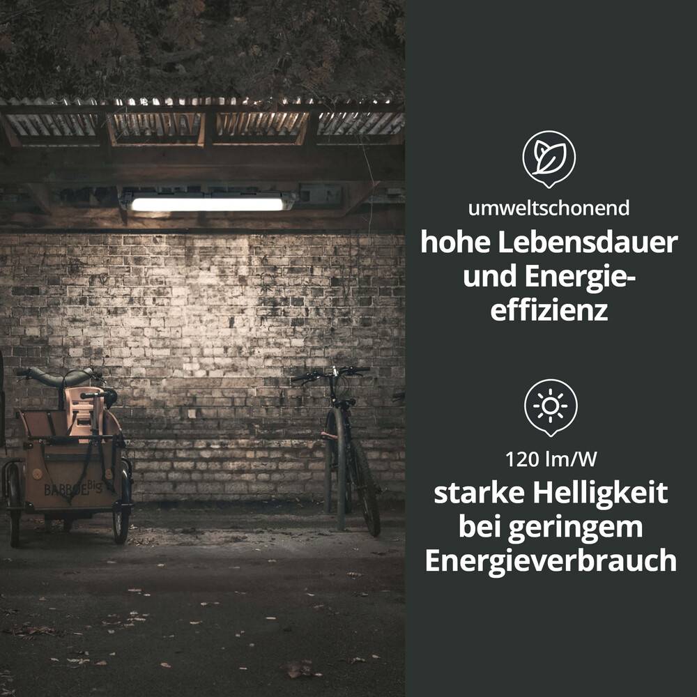 LED Universum Feuchtraum-Wannenleuchte 60cm mit 2x T8 LED-Röhre 18W 4000K 2160lm IP65 L666xB94xH55mm