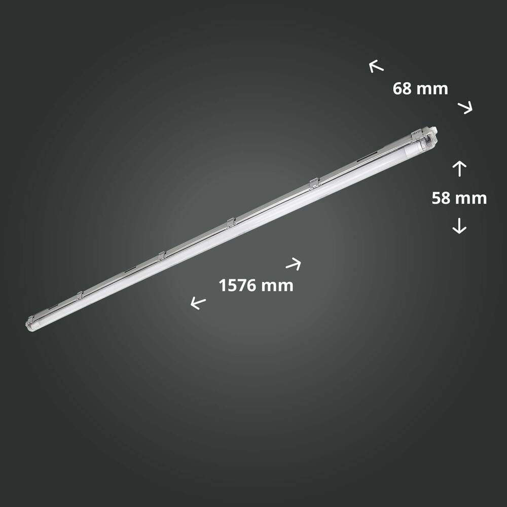 LED Universum Feuchtraum-Wannenleuchte 150cm mit T8 LED-Röhre 22W 4000K 2640lm IP65 L1576xB68xH58mm