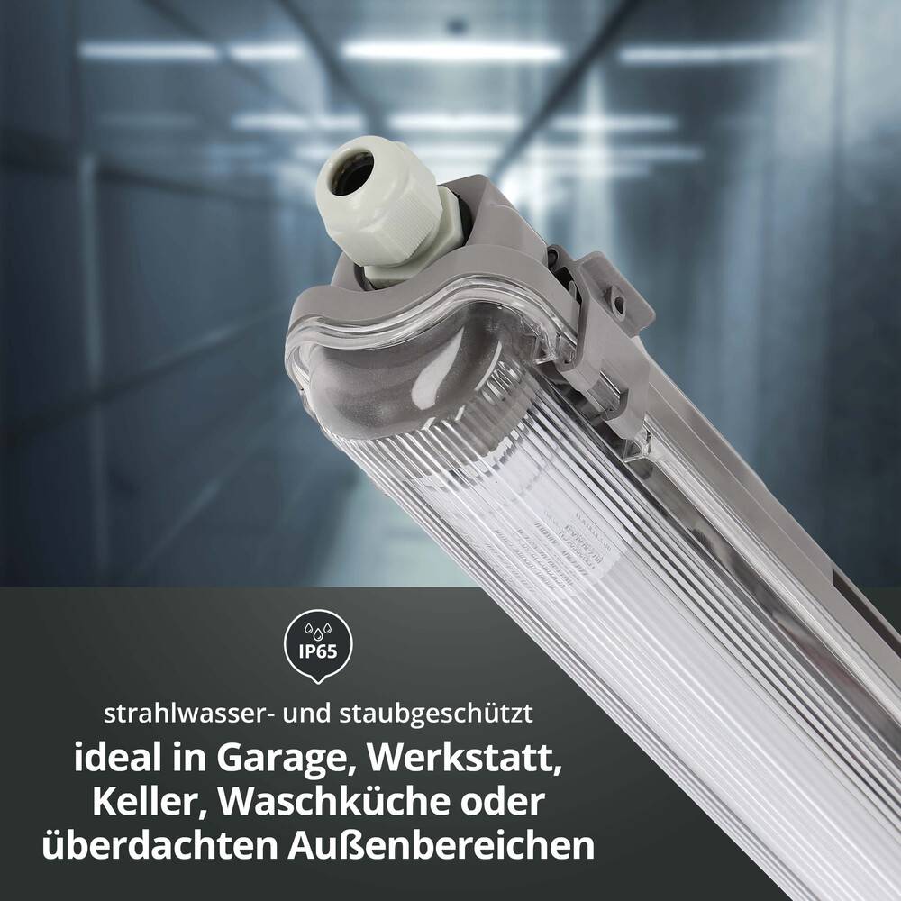 LED Universum Feuchtraum-Wannenleuchte 60cm mit T8 LED-Röhre 9W 6500K 1080lm IP65 L666xB68xH58mm