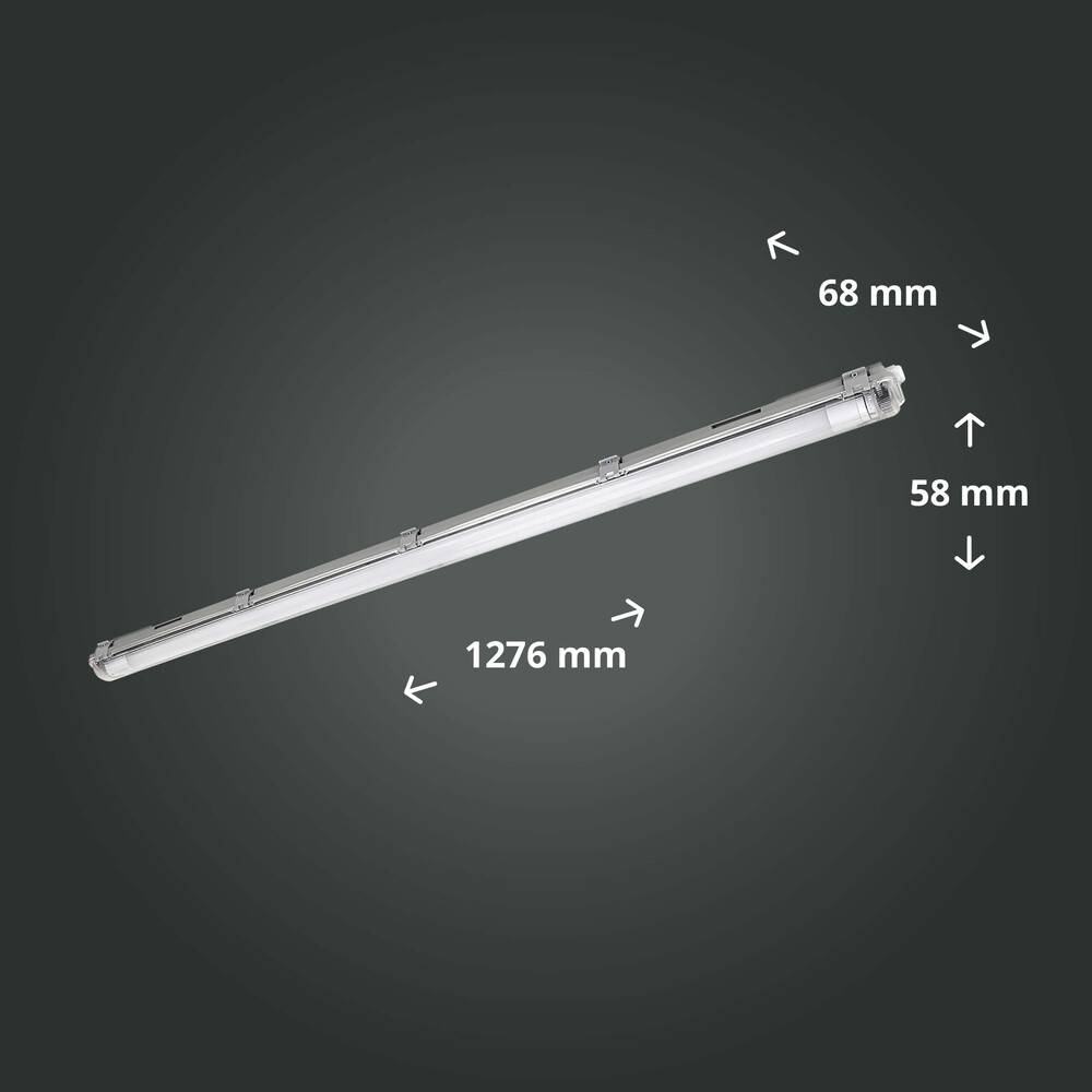 LED Universum Feuchtraum-Wannenleuchte 120cm mit T8 LED-Röhre 18W 4000K 2160lm IP65 L1276xB68xH58mm