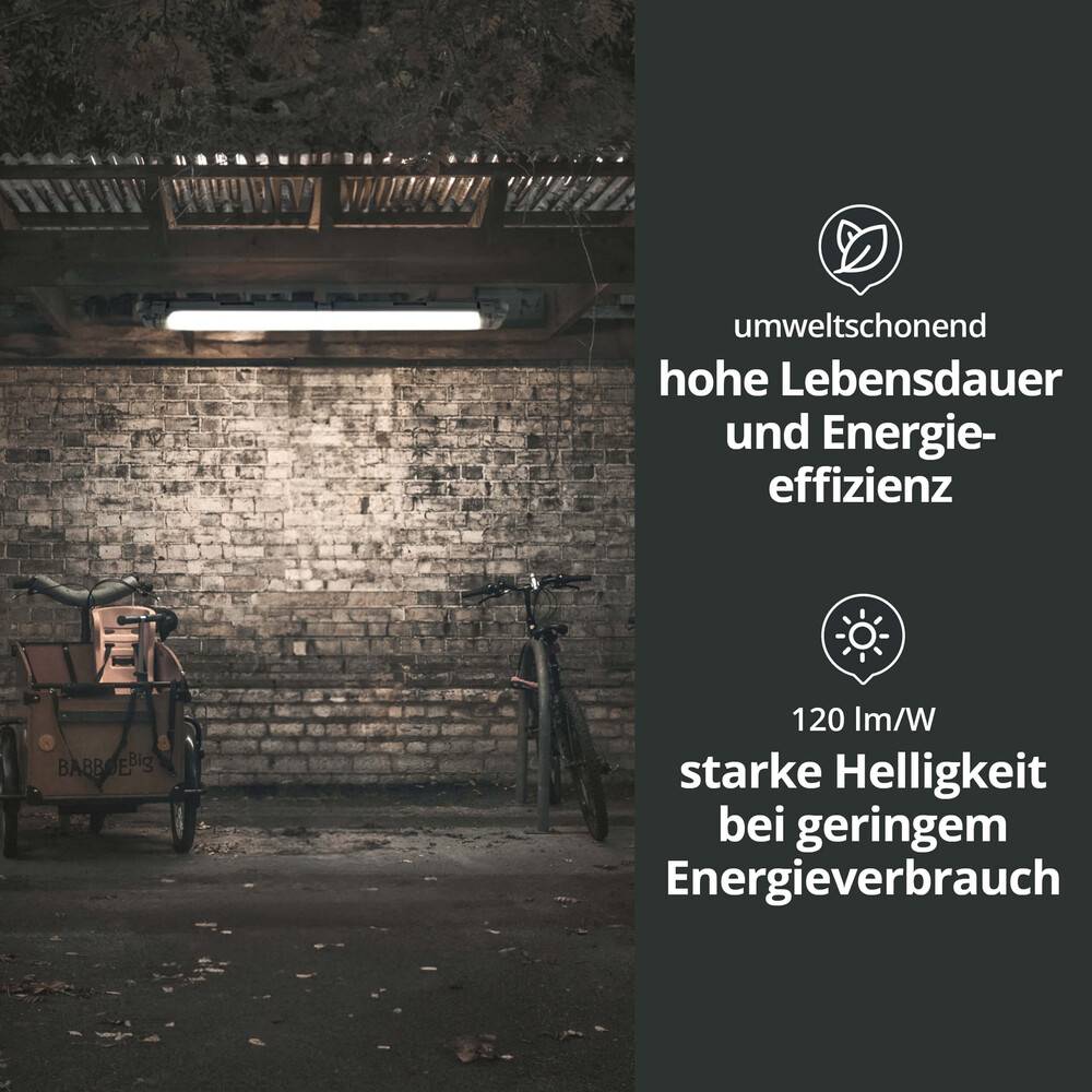 LED Universum Feuchtraum-Wannenleuchte 120cm mit T8 LED-Röhre 18W 4000K 2160lm IP65 L1276xB68xH58mm