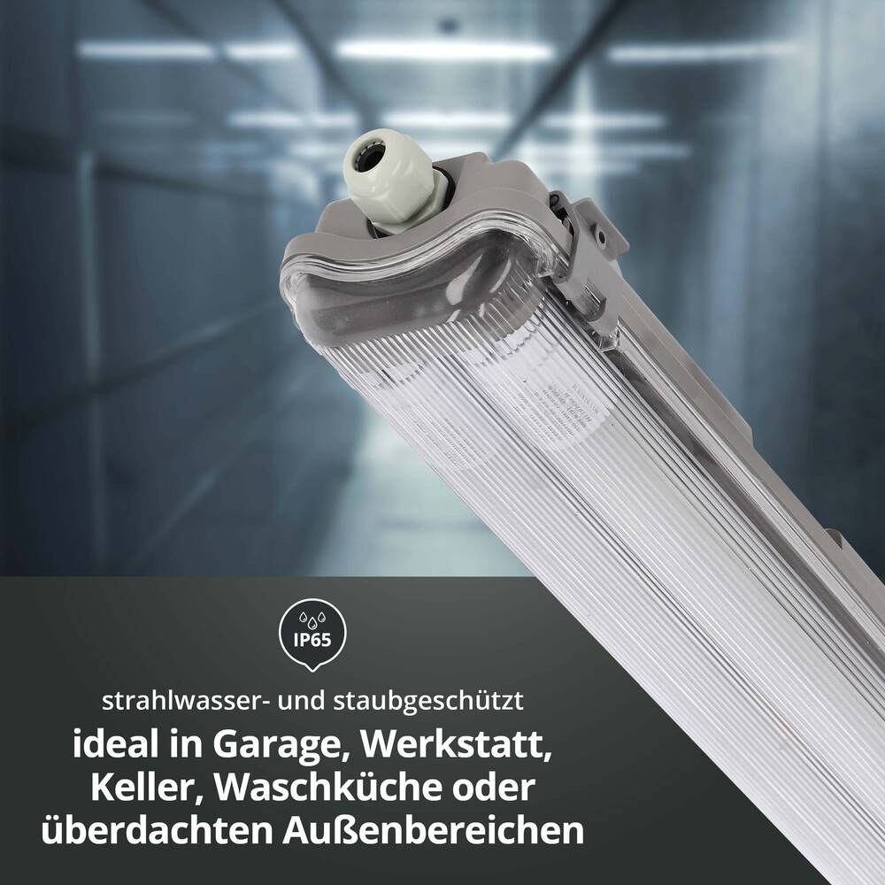 LED Universum Feuchtraum-Wannenleuchte 60cm mit 2x T8 LED-Röhre 18W 6500K 2160lm IP65 L666xB94xH55mm