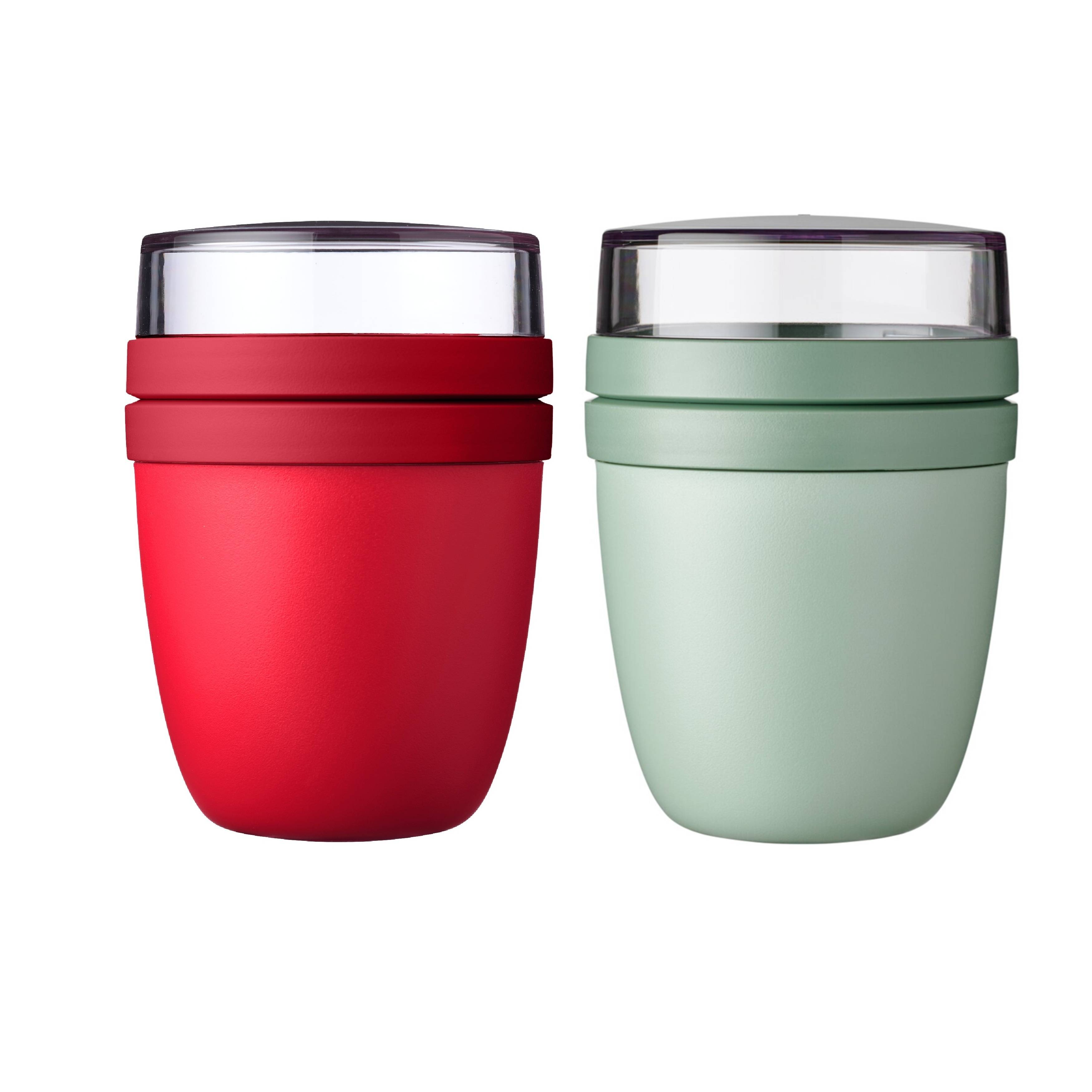 Mepal | Lunchpot Ellipse Mixed | Campus Red + Nordic Sage | Müslibecher to go | Unterteilung für Joghurt & Müsli | 500 ml + 200 ml | Geeignet für