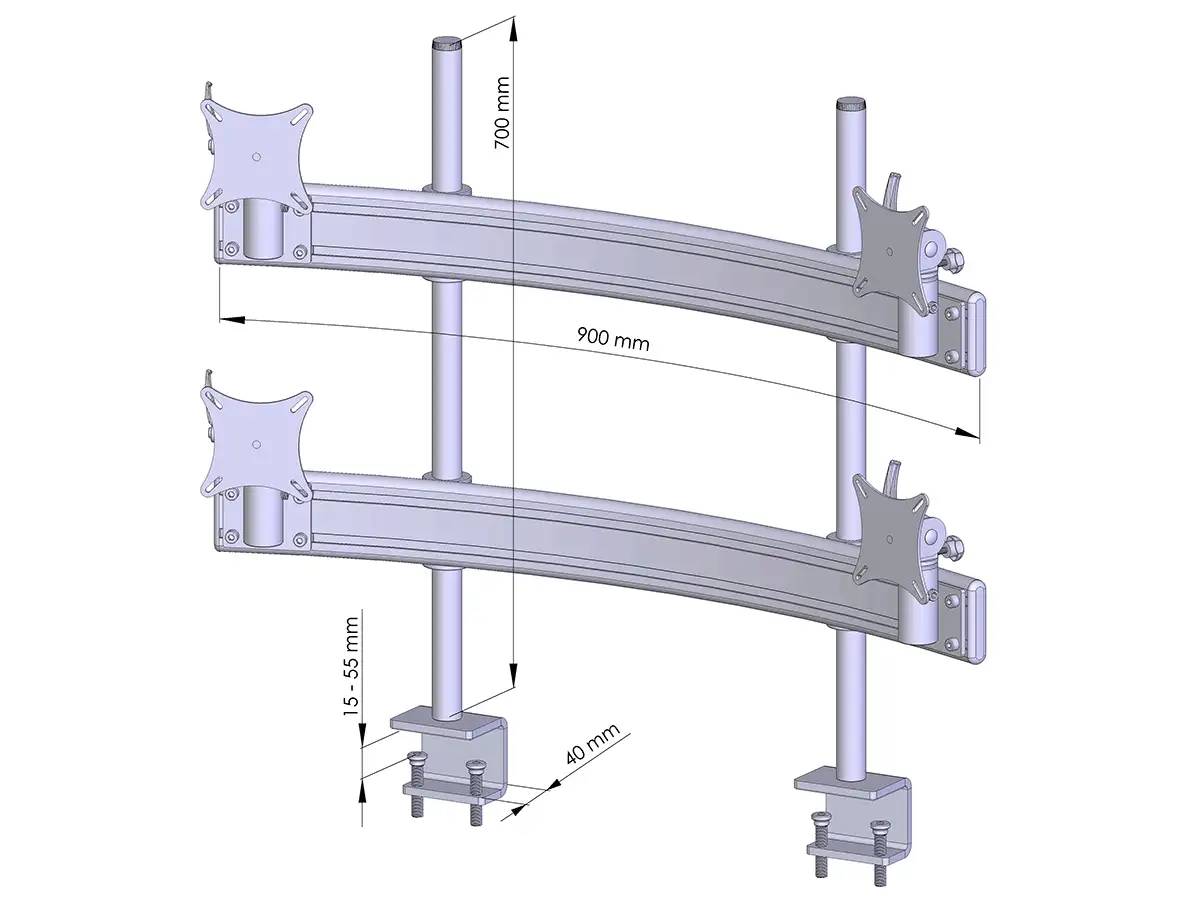 Para-System Monitorhalterung für 4 Monitore mit Tisch-Klemme 2+2 - 20''-24''