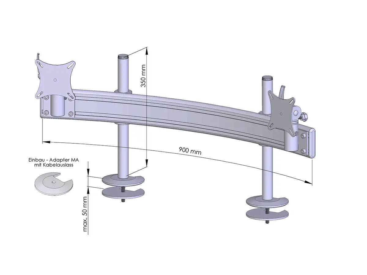 Para System Monitorhalterung für 2 Monitore Einbauadapter mit Kabelauslass (MA) 2er - 20''-24''