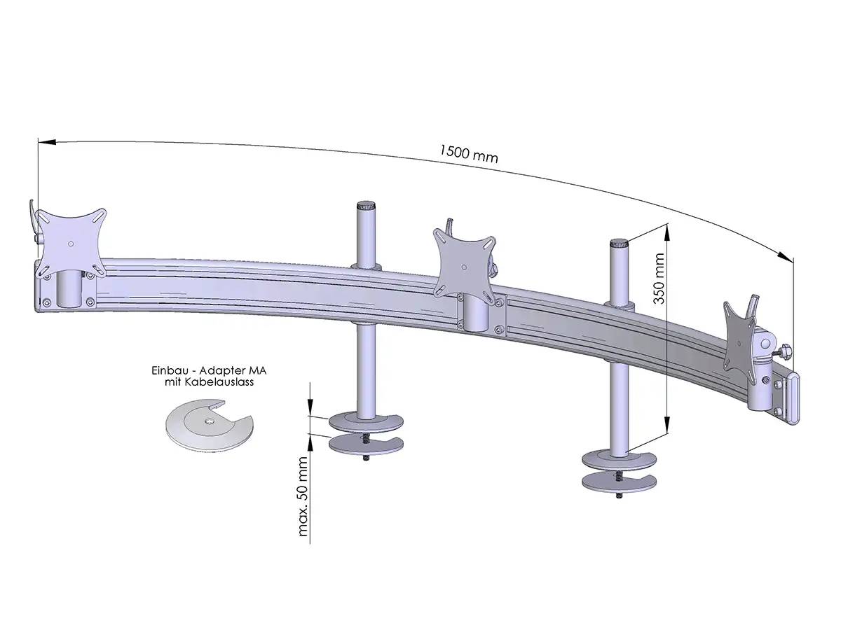 Para System Monitorhalterung für 3 Monitore Einbauadapter mit Kabelauslass (MA) 3er - 20''-24''