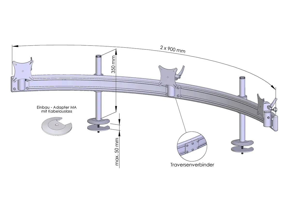 Para System Monitorhalterung für 3 Monitore Einbauadapter mit Kabelauslass (MA) 3er - 25''-32''