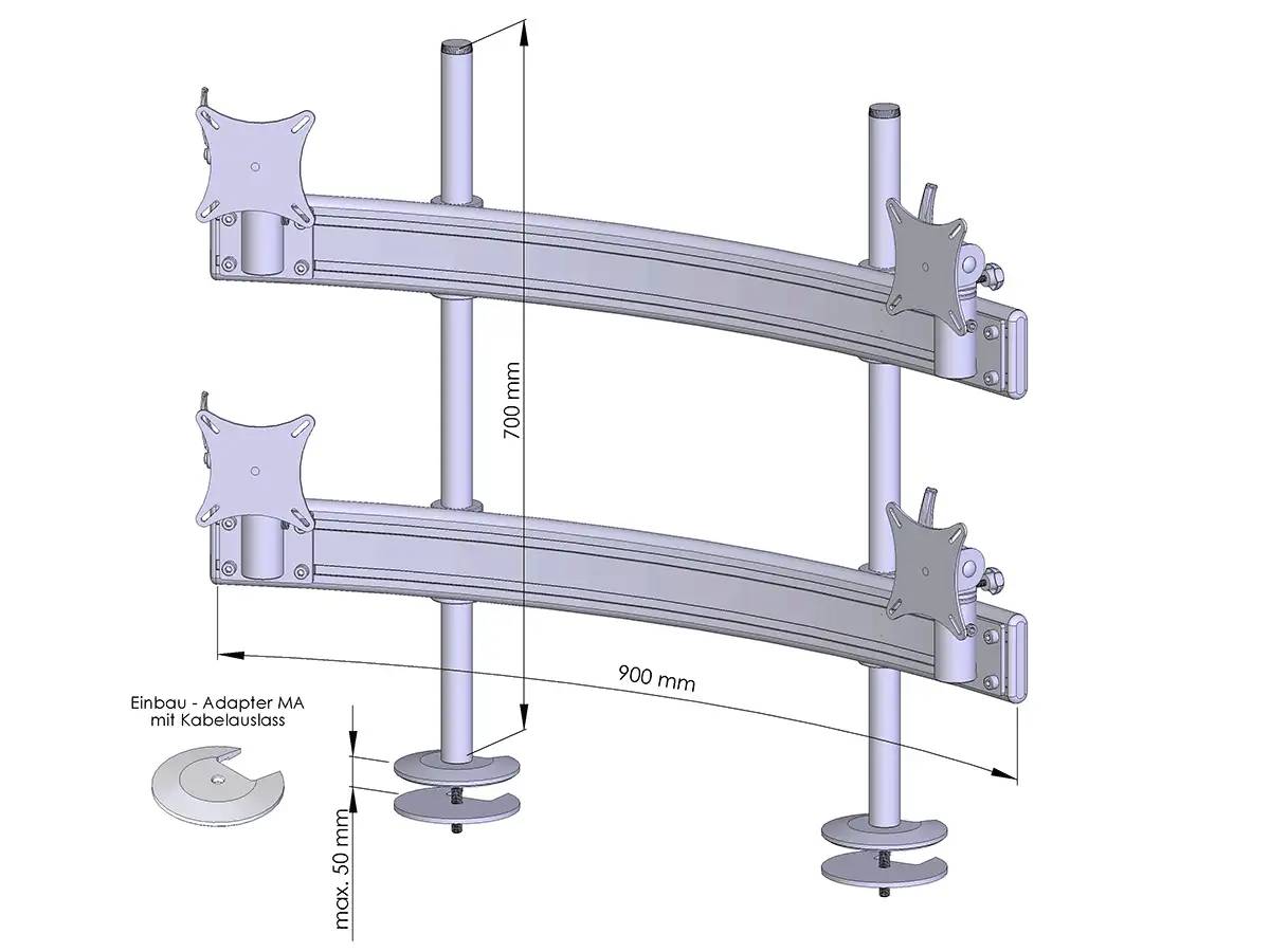Para System Monitorhalterung für 4 Monitore Einbauadapter mit Kabelauslass (MA) 2+2 - 20''-24''