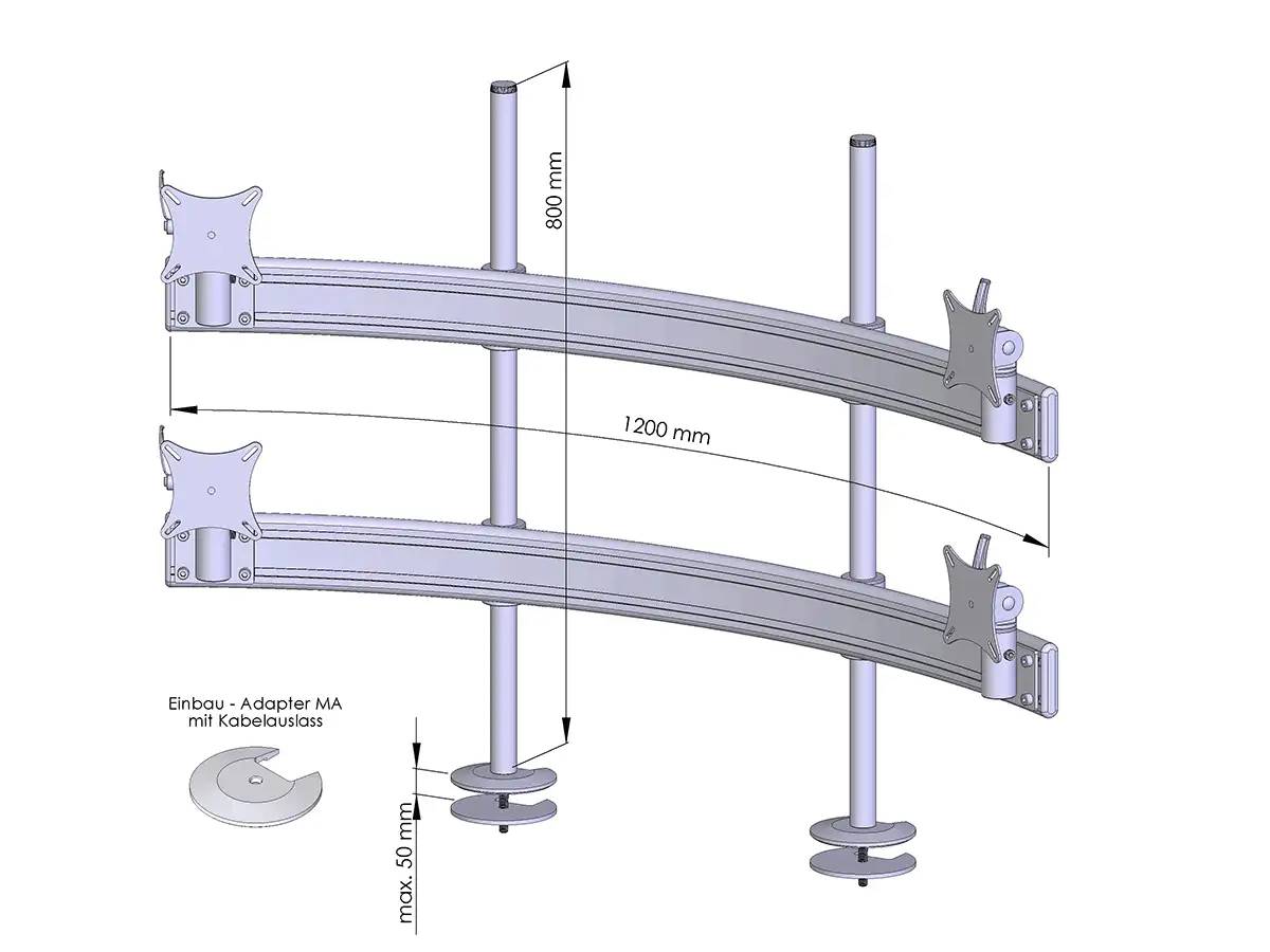 Para System Monitorhalterung für 4 Monitore Einbauadapter mit Kabelauslass (MA) 2+2 - 25''-32''