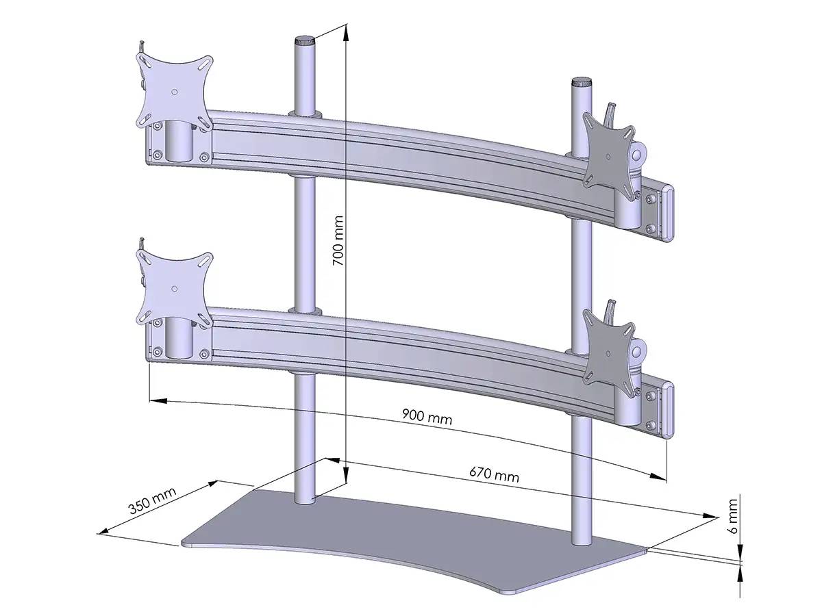 Para-System Monitorhalter für 4 Monitore mit Tisch-Stand-Fuß 2+2 - 20''-24''