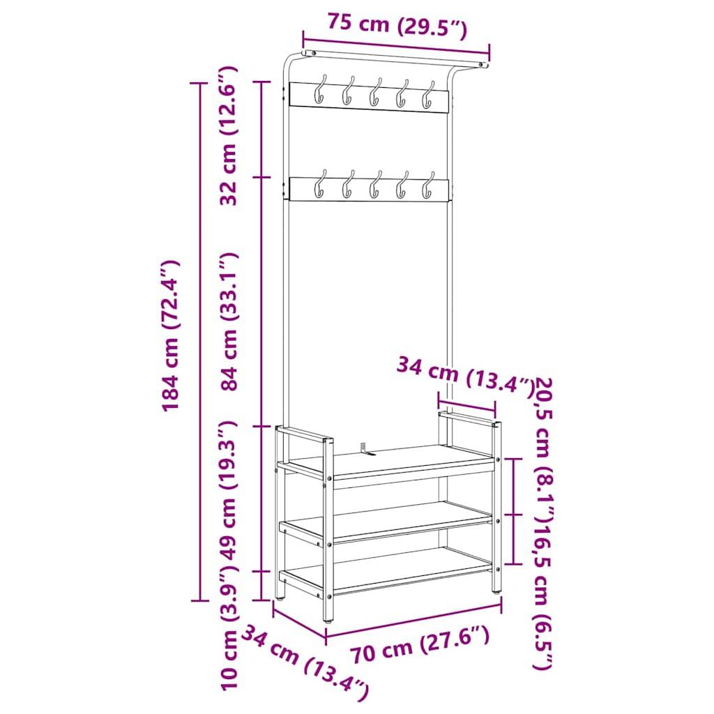 vidaXL Garderobenständer Altholz 75 x 34 x 184 cm Holzwerkstoff