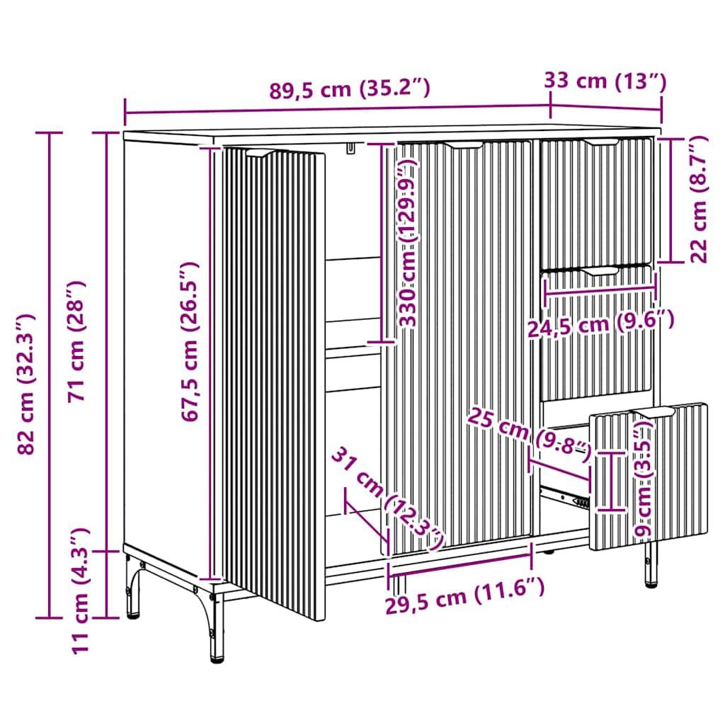 vidaXL Sideboard Altholz 89,5 x 33 x 82 cm Holzwerkstoff