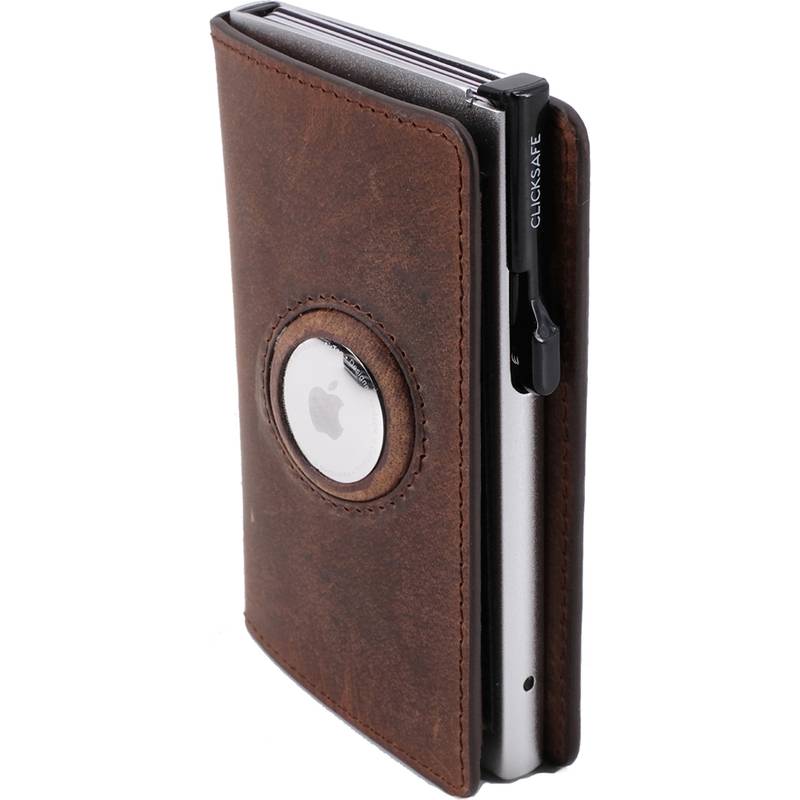CLICKSAFE Geldbörse SLIM mit AirTag-Fach, Nappaleder, braun