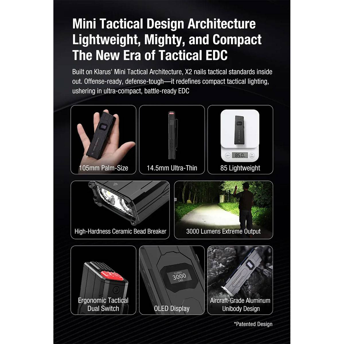 Klarus FlatTac X2 LED Taschenlampe 3000 Lumen - Schwarz