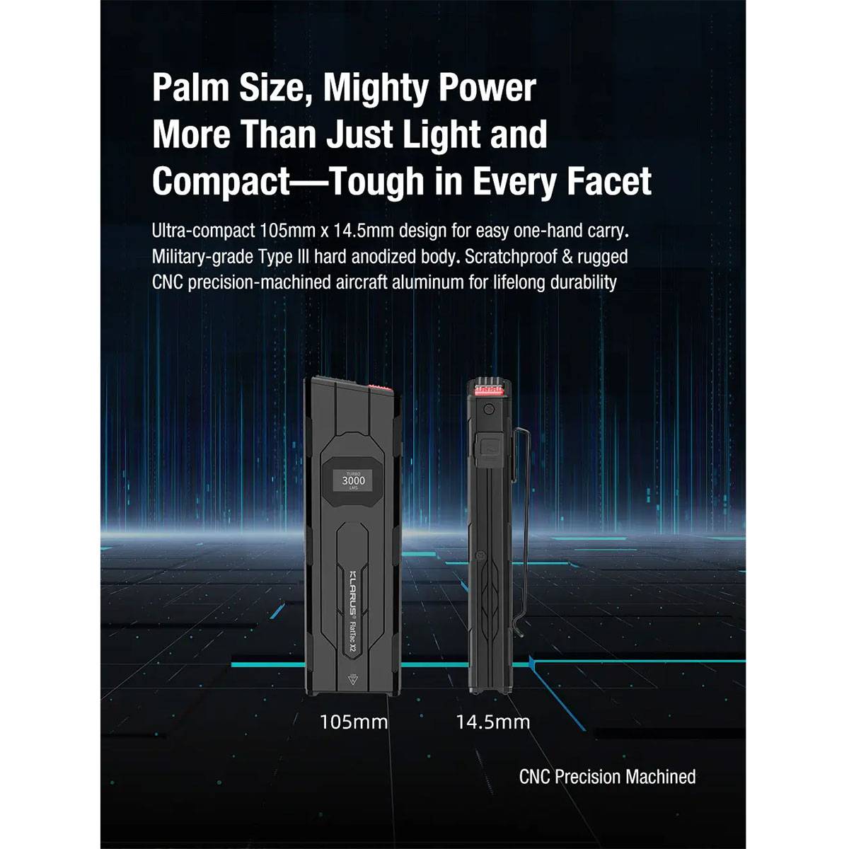 Klarus FlatTac X2 LED Taschenlampe 3000 Lumen - Schwarz