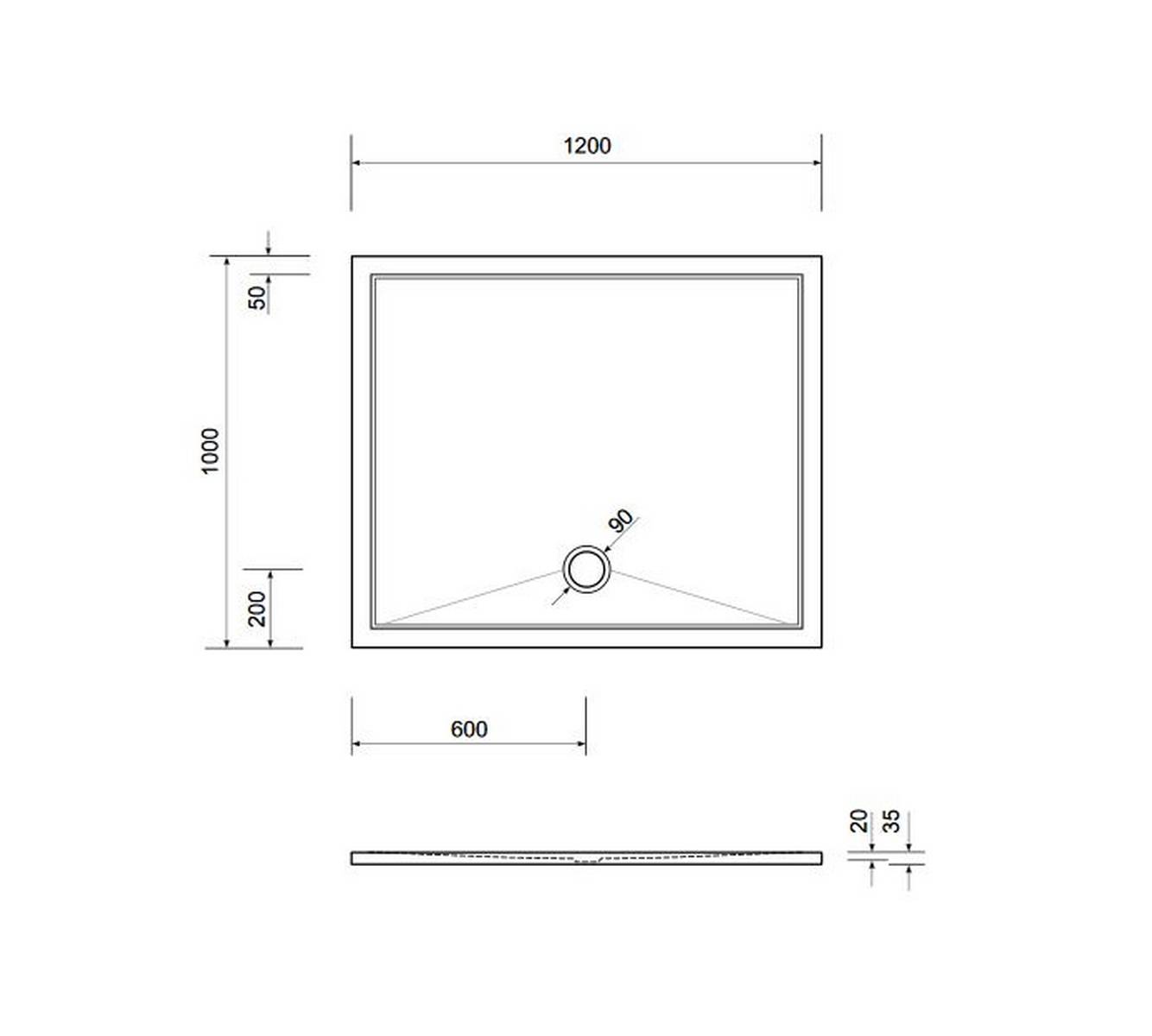 Schröder Viereck Duschwanne Deepstone E 120x100x2 cm weiß, Mineralguss