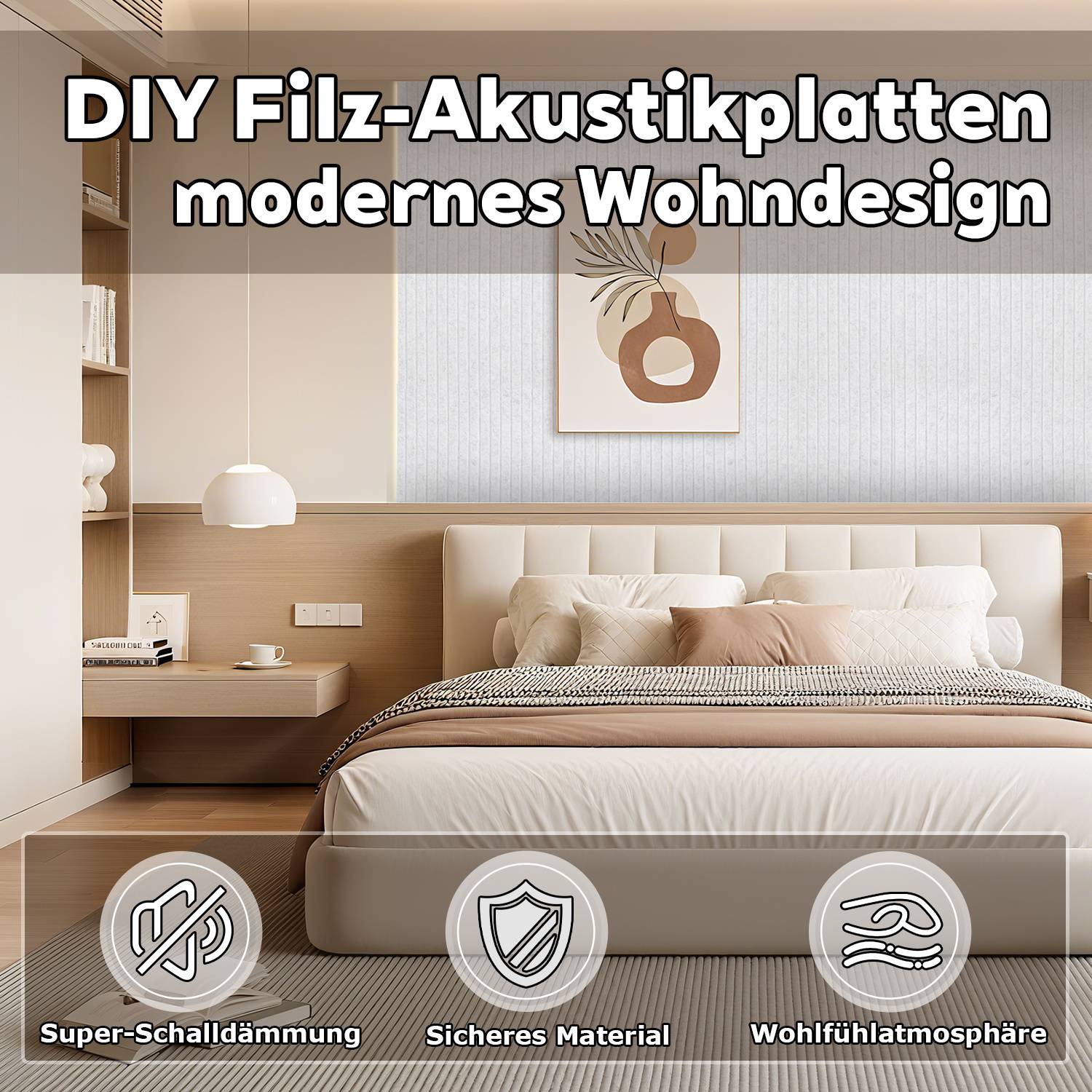 4 Stück Akustikplatten selbstklebend Schallschutzplatten Hohe Dichte Wandpaneel Hellgrau