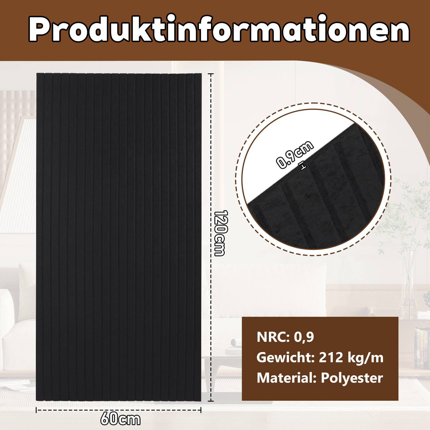 8 Stück Akustikplatten selbstklebend Schallschutzplatten Hohe Dichte Wandpaneel Schwarz