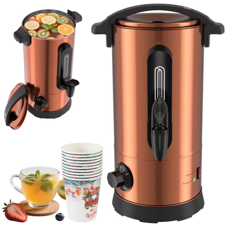 Glühweinkessel 8L Edelstahl Inkl. 10x Becher Glühweinkocher mit Thermostat Glühweinautomat Heißgetränkeautomat Wasserkocher Heißwasserspender Ei