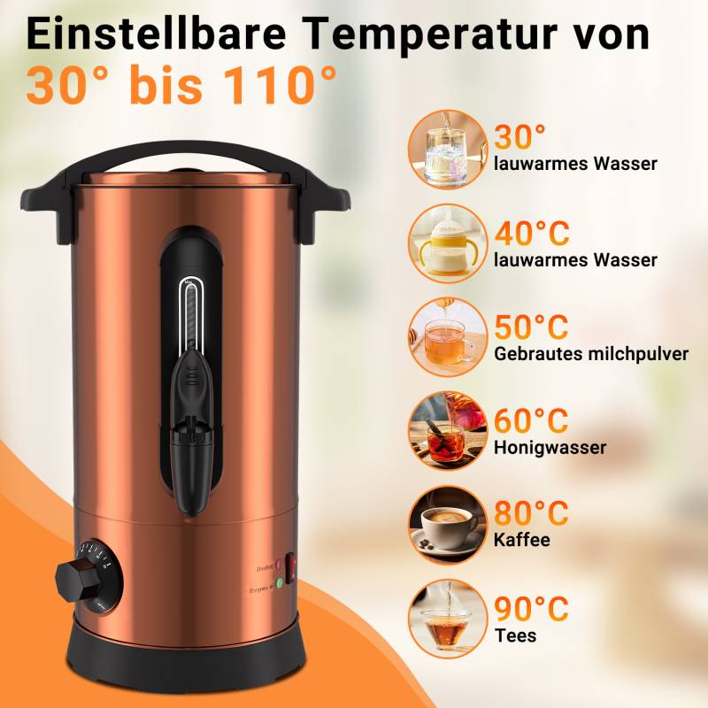 Glühweinkessel 8L Edelstahl Inkl. 10x Becher Glühweinkocher mit Thermostat Glühweinautomat Heißgetränkeautomat Wasserkocher Heißwasserspender Ei