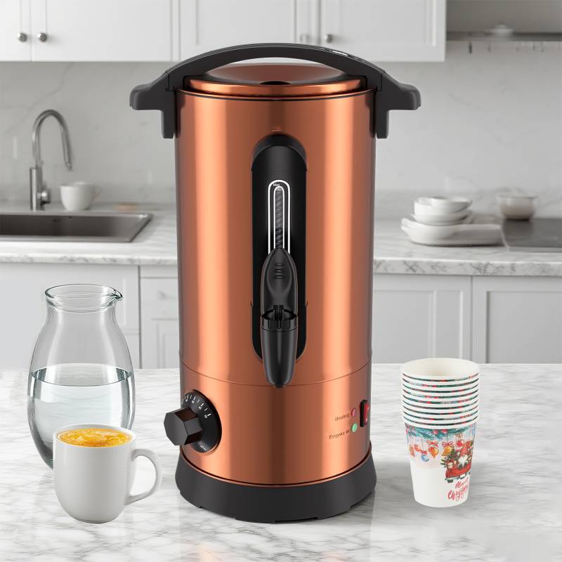 Glühweinkessel 8L Edelstahl Inkl. 10x Becher Glühweinkocher mit Thermostat Glühweinautomat Heißgetränkeautomat Wasserkocher Heißwasserspender Ei