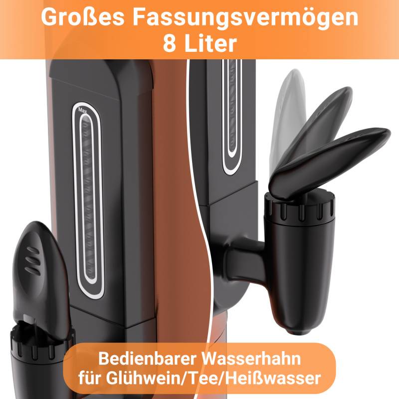 Glühweinkessel 8L Edelstahl Inkl. 10x Becher Glühweinkocher mit Thermostat Glühweinautomat Heißgetränkeautomat Wasserkocher Heißwasserspender Ei