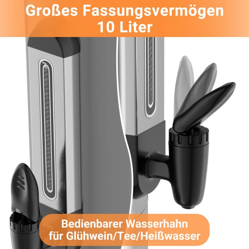 Glühweinkessel 10L Inkl. 10x Becher Glühweinkocher mit Thermostat Glühweinautomat Heißgetränkeautomat Wasserkocher Heißwasserspender Einkochauto