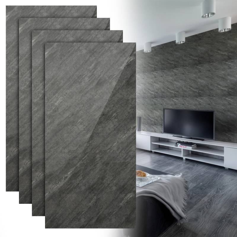 0,72m² PVC Wandverkleidung Wandpaneelen Marmoroptik, Bad & Küche , Alternative zu Fliesen & Marmor, 120x60cm, Bad & Küchenfliese, Grau