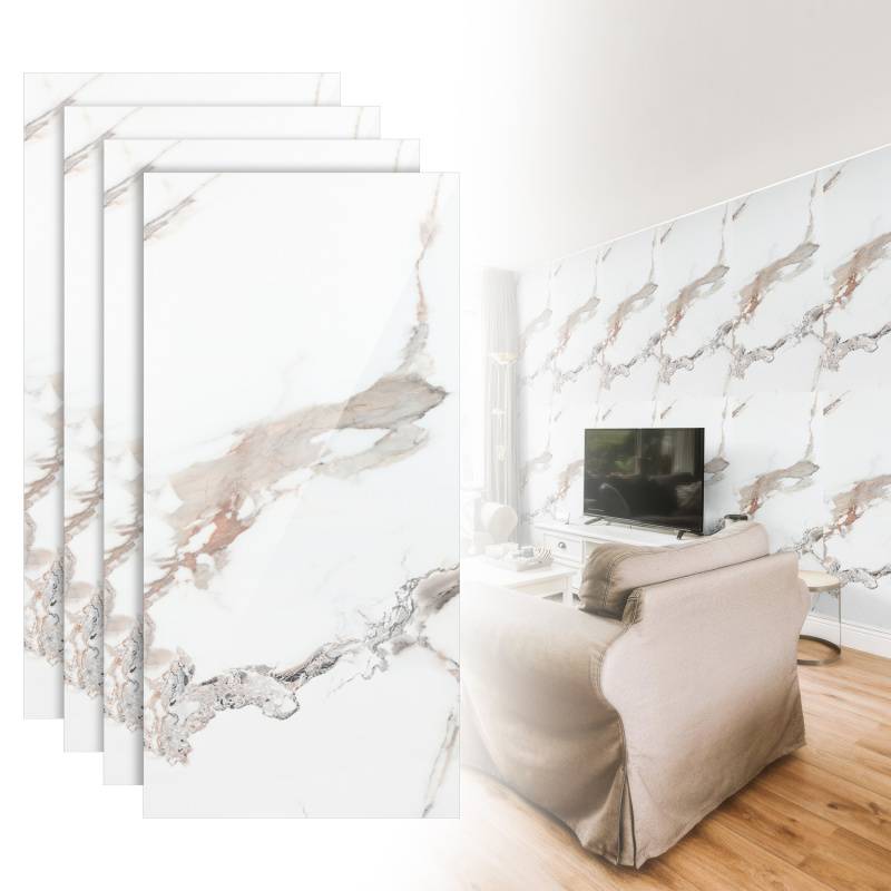 0,72m² PVC Wandverkleidung Wandpaneelen Marmoroptik, Bad & Küche , Alternative zu Fliesen & Marmor, 120x60cm, Bad & Küchenfliese, Weißgold