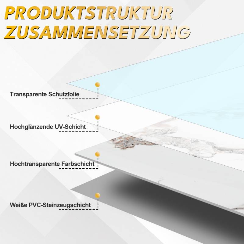 0,72m² PVC Wandverkleidung Wandpaneelen Marmoroptik, Bad & Küche , Alternative zu Fliesen & Marmor, 120x60cm, Bad & Küchenfliese, Weißgold