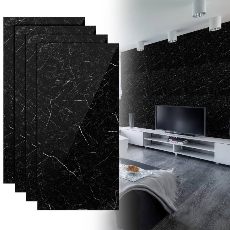 0,72m² PVC Wandverkleidung Wandpaneelen Marmoroptik, Bad & Küche , Alternative zu Fliesen & Marmor, 120x60cm, Bad & Küchenfliese, Schwarz