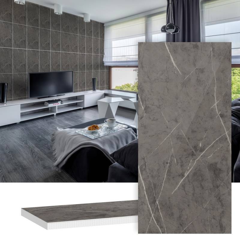 10x Fliesenaufkleber grau Marmor, 60 x 30 cm, Küchenrückwand, Selbstklebende Fliesen, Klebefliesen Küche Wandpaneele für Wanddeko Schlafzimmer Woh